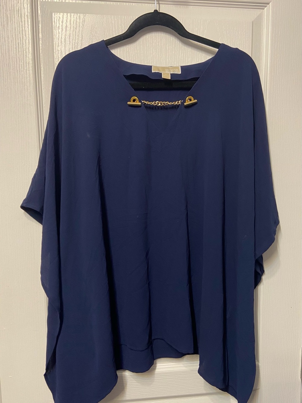 Michael Kors Navy Blouse with Gold Chain Detail